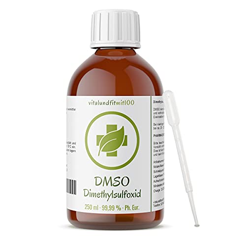 DMSO (Dimetylsulfoxid) - 250 ml - 99,99% Ph. Eur. - in Braunglas-Medizinflasche mit PP28-Verschluss, Kindersicherung,...
