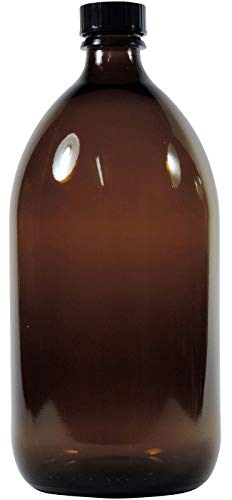 Viva Haushaltswaren - 1 x Enghalsflasche 1000 ml aus Braunglas mit Verschluss, als Apothekerflasche, Laborflasche & Medizinflasche...